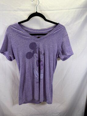 Disney Parks T Shirt Women M Purple Minnie Mouse V Neck Soft Textured